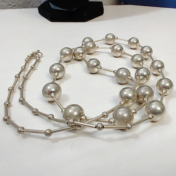 Vintage Southwestern Sterling Silver Long Strand Pearl Seed Liquid Bead Necklace - Picture 3 of 13